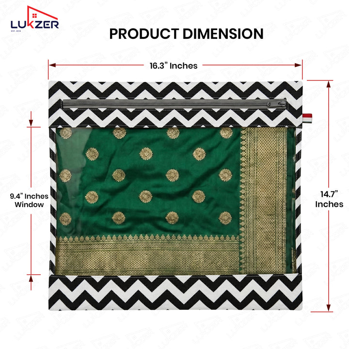 Lukzer 12 Pcs Zigzag Printed Big Size with Zip Closure & Transparent Window Saree Covers (Non-Woven)