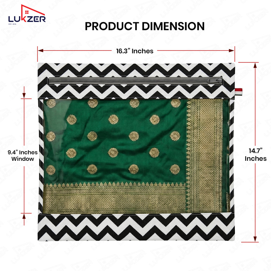Lukzer 6 Pcs Zigzag Printed Big Size with Zip Closure & Transparent Window Saree Covers (Non-Woven)