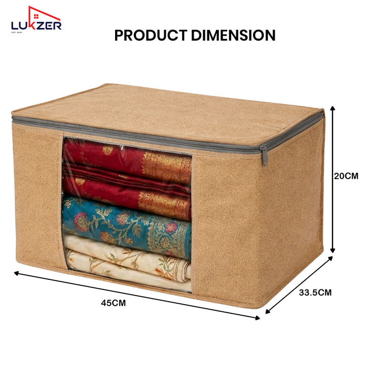 Lukzer 3 Pcs Leather Printed Large Size with Zip Closure & Mesh Window Saree Covers (Non-Woven)