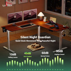Lukzer Electric Height Adjustable Desk with USB & Type-C Study Table (EST-001/UC-White & Oak Brown) 3-Years Warranty