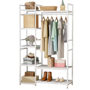 Lukzer Heavy Duty Garment Rack with 8 Shelves & Hanging Rod (MMR-004/White & White)