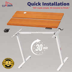 Lukzer Electric Automatic Height Adjustable Sit Stand Desk EST-003 ( White & Oak Brown ) 3-Years Warranty