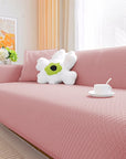 Jacquard Sofa Cover (Pastel Pink Curved Diamond Pattern)