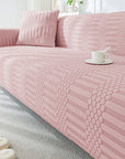 Jacquard Sofa Cover (Pastel Orange Dotted Stripe Pattern)