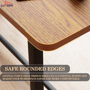 Lukzer Engineered Wood Study Table with X-Support Metal Frame & Adjustable Footpad (MST-009/Black & Oak Brown)