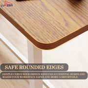 Lukzer Engineered Wood Study Table with X-Support Metal Frame & Adjustable Footpad (MST-009/White & Oak Brown)