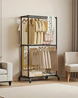 2-Tier Clothes, Hat & Coat Rack – Freestanding Metal Organizer Stand for Home, Bedroom, Balcony & Dorm Use | Space-Saving Metal Frame Garment Hanger | Modern DIY Assembly – (White/Black)