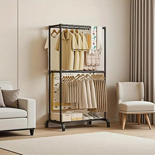 Lukzer 2-Tier Freestanding Metal Clothes & Coat Rack Garment Organizer (CGS-003/Black)