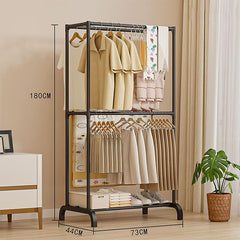 Lukzer 2-Tier Freestanding Metal Clothes & Coat Rack Garment Organizer (CGS-003/Black)