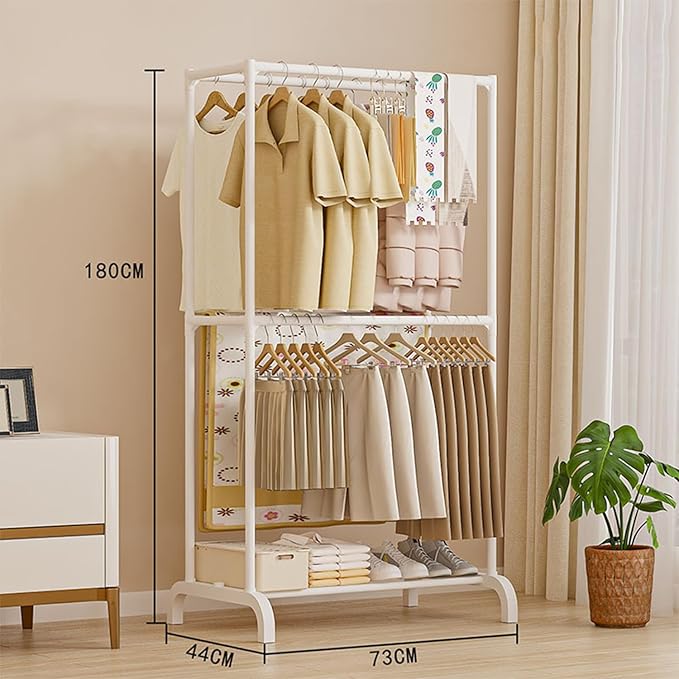 Lukzer 2-Tier Freestanding Metal Clothes & Coat Rack Garment Organizer (CGS-003/White)