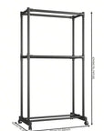 Double-Pole Coat Rack with Wheels & Floating Wall Shelves | Floor-Standing Clothes Hanger Stand with Bottom Shelf for Shoes | Dustproof Metal Organizer for Bedroom, Living Room & Balcony (White/Black)