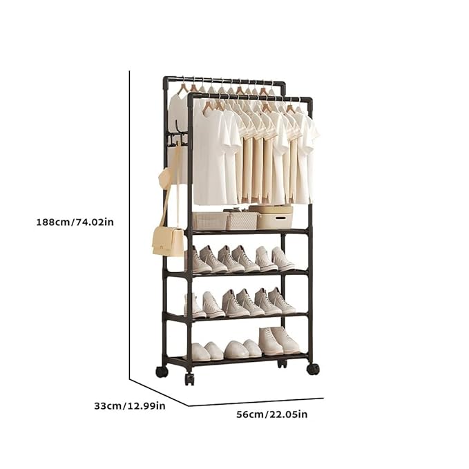 Lukzer Multi-Layer Metal Clothes Organizer Rack with Wheels