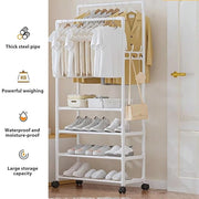 Lukzer Multi-Layer Metal Clothes Organizer Rack with Wheels White