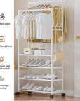 Lukzer Multi-Layer Clothing Organizer Rack with Wheels & Hanging Rod | Freestanding Metal Organizer Stand for Home, Bedroom, Balcony & Dorm | Space-Saving Garment Hanger | Modern DIY Assembly (White/Black)