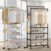 Lukzer Multi-Layer Metal Clothes Organizer Rack with Wheels White