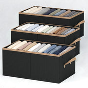 Lukzer 3Pcs Black Foldable Clothes Organiser Storage Box (non-woven)