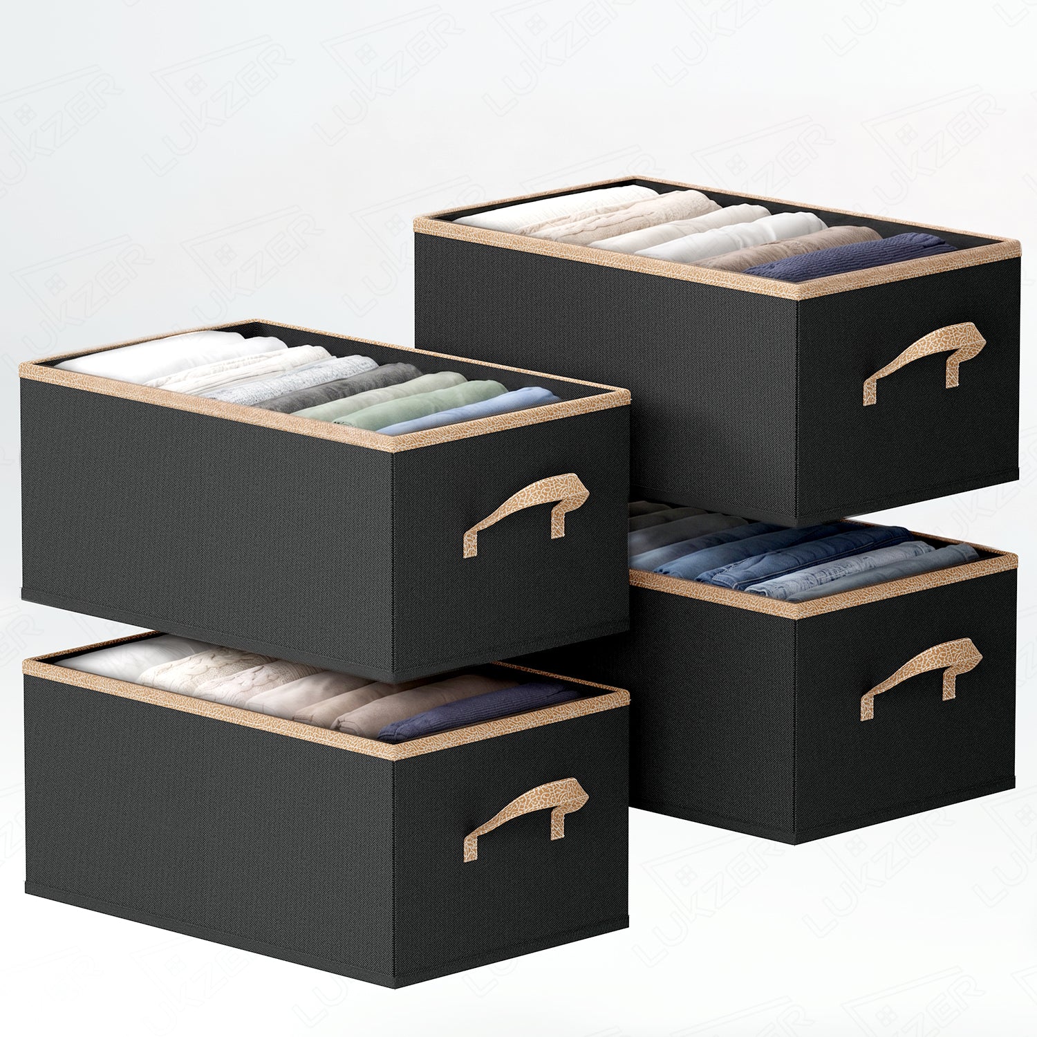 Lukzer 1Pc Black Foldable Clothes Organiser Storage Box (non-woven)