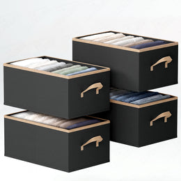 Lukzer 4Pcs Black Foldable Clothes Organiser Storage Box (non-woven)
