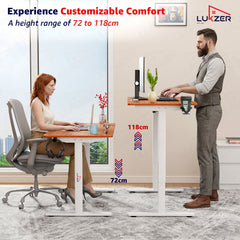 Lukzer Electric Automatic Height Adjustable Sit Stand Desk EST-003 ( White & Oak Brown ) 3-Years Warranty