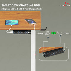 Lukzer Electric Height Adjustable Desk with USB & Type-C Study Table (EST-003/UC-White & Oak Brown) 3-Years Warranty