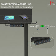 Lukzer Electric Height Adjustable Desk with USB & Type-C Study Table (EST-003/UC-Black & Black)