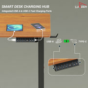 Lukzer Electric Height Adjustable Desk with USB & Type-C Study Table (EST-003/UC-Black & Oak Brown)