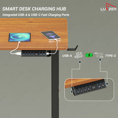 Lukzer Electric Height Adjustable Desk with USB & Type-C Study Table (EST-003/UC-Black & Oak Brown) 3-Years Warranty