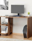 Lukzer Engineered Wood Study Desk with Built-in Bookshelf – ST-007 (White, Wenge & Oak Brown)