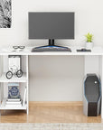 Lukzer Engineered Wood Study Desk with Built-in Bookshelf – ST-007 (White, Wenge & Oak Brown)