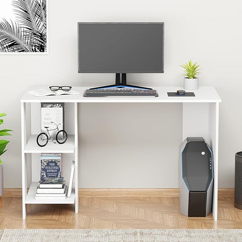Lukzer Engineered Wood Study Desk with Built-in Bookshelf – ST-007 (White, Wenge & Oak Brown)