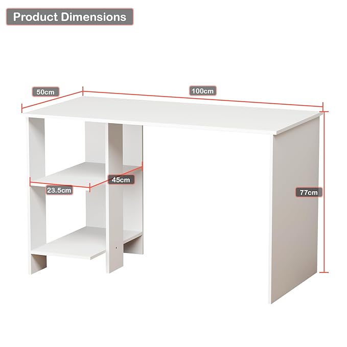 Lukzer Engineered Wood Study Desk with Built-in Bookshelf – ST-007 (White, Wenge &amp; Oak Brown)