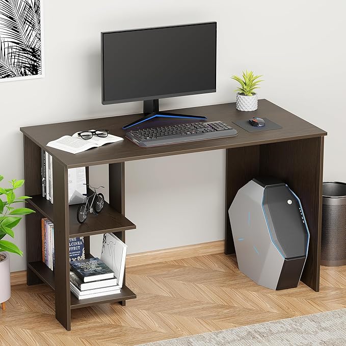 Lukzer Engineered Wood Study Desk with Built-in Bookshelf – ST-007 (White, Wenge &amp; Oak Brown)
