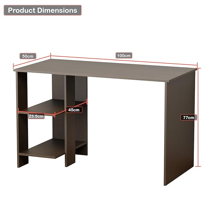 Lukzer Engineered Wood Study Desk with Built-in Bookshelf – ST-007 (White, Wenge &amp; Oak Brown)