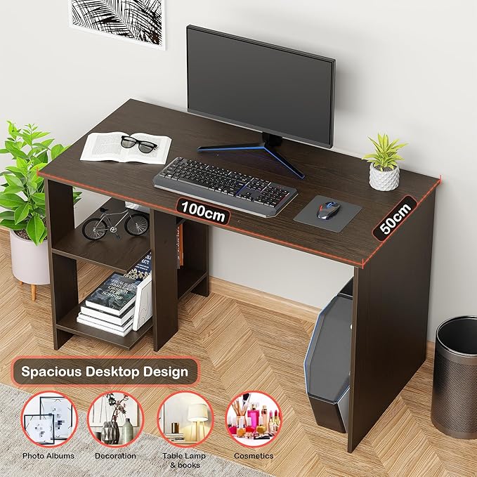 Lukzer Engineered Wood Study Desk with Built-in Bookshelf – ST-007 (White, Wenge &amp; Oak Brown)