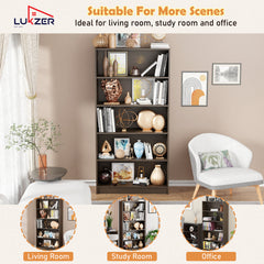 Lukzer Engineered Wood 6 Tier Bookcase Open Bookshelf & Display Rack (MR-032/Wenge)