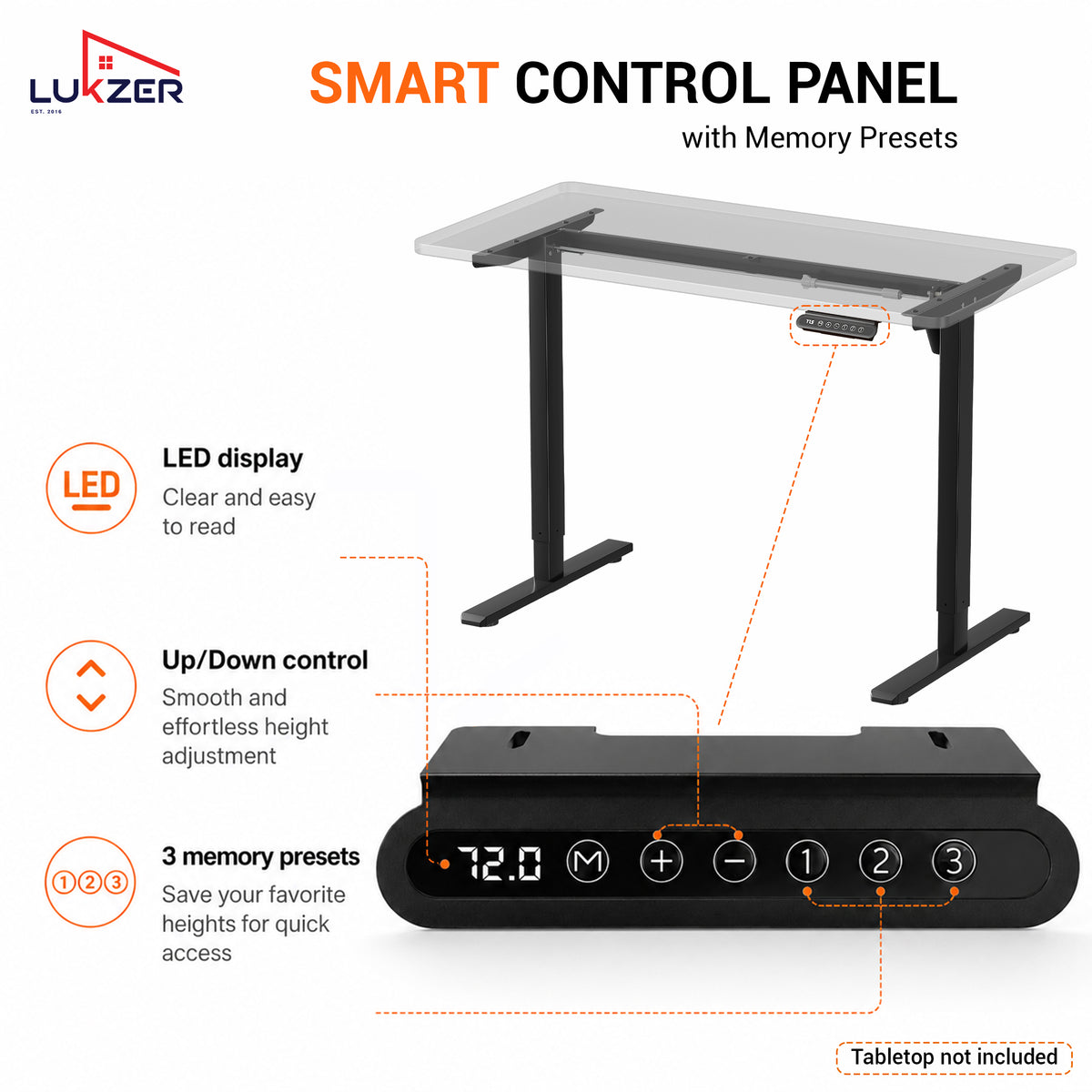 Lukzer Electric Height Adjustable Desk Frame (EST-003-F/Black)