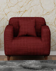 Jacquard Sofa Cover (Pastel Deep Maroon Square Knit Pattern)