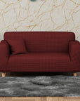 Jacquard Sofa Cover (Pastel Deep Maroon Square Knit Pattern)