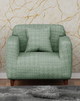 Jacquard Sofa Cover (Pastel Green Square Knit Pattern)