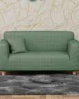 Jacquard Sofa Cover (Pastel Green Square Knit Pattern)