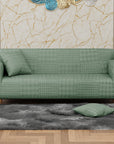 Jacquard Sofa Cover (Pastel Green Square Knit Pattern)