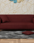 Jacquard Sofa Cover (Pastel Deep Maroon Square Knit Pattern)