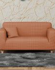 Jacquard Sofa Cover (Pastel Orange Square Knit Pattern)