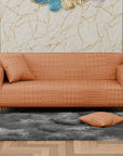 Jacquard Sofa Cover (Pastel Orange Square Knit Pattern)