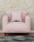 Jacquard Sofa Cover (Pastel Pink Square Knit Pattern)