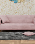 Jacquard Sofa Cover (Pastel Pink Square Knit Pattern)