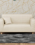 Jacquard Sofa Cover (Pastel Orange Square Knit Pattern)