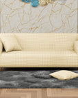 Jacquard Sofa Cover (Pastel Yellow Square Knit Pattern)