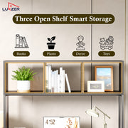 Lukzer Wooden & Metal Study Desk with 3 Storage Shelf & Open Bookshelf for Home (MST-011/Black & Black)