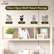 Lukzer Wooden & Metal Study Desk with 3 Storage Shelf & Open Bookshelf for Home (MST-011/White & White)